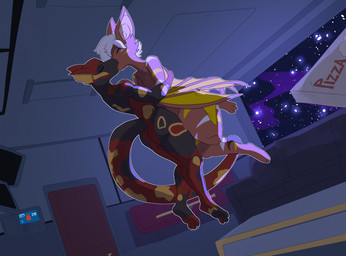 anthro anthro_on_anthro duo eyes_closed face_to_face floating fur hair hug intersex intersex/male intimate kissing low-angle_view male male/male membrane_(anatomy) membranous_wings romantic romantic_couple space spacecraft starscape tail tail_coil vehicle wings zero_gravity metal_(artist) sira_vecta specter_koen alien alien_humanoid bat flying_fox humanoid kobold mammal megabat reptile scalie stripe-faced_fruit_bat 2025 digital_media_(artwork) hi_res