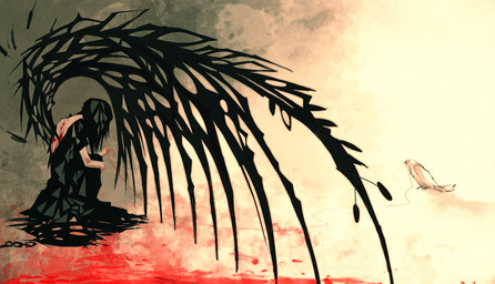 ambiguous_gender blood bodily_fluids dark hell solo wings nanomortis angel avian bird demon humanoid
