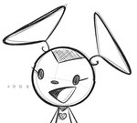 2_antennae anthro black_eyes black_markings black_neck black_nose chest_markings clothes_hanger derp_eyes ellipsis eyelashes female female_anthro head_markings markings open_mouth open_smile round_nose simple_background smile solo unusual_antennae white_background fatalafterdark ultraman_(series) ele_chan eleking alien kaiju monster 2024 digital_drawing_(artwork) digital_media_(artwork) monochrome sketch