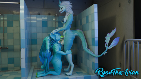 anthro balls beak blue_body bodily_fluids breasts claws cum cum_in_mouth cum_inside cum_on_balls duo erection feathers fur genital_fluids genitals gynomorph hair horn intersex intersex/male male nipples nude penetration penile penis sex tail ryantheavian asian_mythology disney east_asian_mythology mythology raya_and_the_last_dragon ryan_(ryantheavian) sisu_(ratld) aquatic avian bird dragon eastern_dragon mammal mythological_creature mythological_scalie scalie 16:9 3d_(artwork) absurd_res digital_media_(artwork) hi_res widescreen