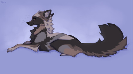 ambiguous_feral ambiguous_gender arm_markings big_tail brown_body brown_claws brown_fur claws digitigrade facial_markings feral fluffy fluffy_tail fur grey_body grey_fur head_markings leg_markings looking_at_viewer looking_forward lying markings mouth_closed multicolored_body multicolored_fur narrowed_eyes on_front orange_eyes pointy_ears prick_ears pupils quadruped side_view simple_background smile solo tail text whiskers taka_(artist) canid canine canis mammal wolf 2024 artist_name detailed digital_drawing_(artwork) digital_media_(artwork) full-length_portrait hi_res portrait shaded signature