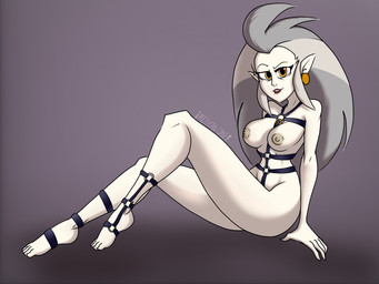 areola breasts ear_piercing eyelashes feet female front_view grey_areola grey_background grey_hair grey_nipples hair harness humanoid_pointy_ears leather leather_harness long_hair looking_at_viewer navel nipples pale_skin piercing pointy_ears simple_background solo thick_thighs wide_hips yellow_eyes mexicanjoe disney the_owl_house eda_clawthorne humanoid witch_(the_owl_house) 4:3 absurd_res hi_res