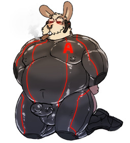 anthro bdsm biped bodysuit brainwashing buckteeth cigar clothed clothing facial_piercing fur genitals glans glowing glowing_eyes hypnosis kneeling latex male mature_anthro mature_male mind_control nose_piercing nose_ring overweight overweight_anthro overweight_male penis piercing ring_piercing ringed_eyes simple_background skinsuit smile solo submissive submissive_male teeth tight_clothing uniform white_background hyenaface nintendo star_fox peppy_hare lagomorph leporid mammal rabbit 2022 digital_media_(artwork)