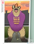 absurd_res anthro balls bottomless clothed clothing drakirion foreskin foreskin_play genitals hand_in_pocket hi_res hoodie hyena long_foreskin male mammal object_in_foreskin penis pockets snowmutt solo tied_foreskin tongue tongue_out topwear