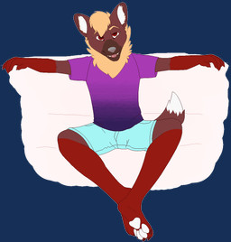 anthro barefoot blep blonde_eyebrows blonde_mane blue_bottomwear blue_clothing blue_shorts bottomwear brown_body brown_fur clothed clothing eyebrows feet fully_clothed fur grey_nose hindpaw inner_ear_fluff male mane pawpads paws plantigrade purple_clothing purple_shirt purple_topwear red_body red_eyes red_fur shirt shorts sitting solo tail teeth tongue tongue_out topwear tuft white_inner_ear_fluff white_pawpads sebdoggo canid canine canis fox hybrid mammal wolf 2018 aliasing alpha_channel digital_drawing_(artwork) digital_media_(artwork) flat_colors full-length_portrait microsoft_paint_(artwork) portrait