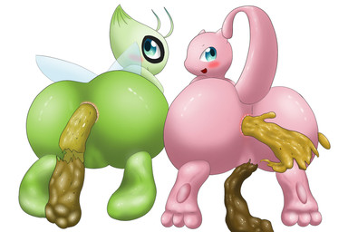 3_toes ambiguous_gender anthro anus butt butt_focus duo featureless_crotch feces feces_in_ass feet glistening glistening_body green_body green_eyes hindpaw looking_at_viewer looking_back looking_back_at_viewer paws pink_body pooping pooping_together presenting scatplay simple_background smile smiling_at_viewer tail toes white_background drain_scat nintendo pokemon celebi generation_1_pokemon generation_2_pokemon legendary_pokemon mew_(pokemon) pokemon_(species) 2024 3:2 hi_res