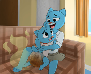 anthro big_diaper clothed clothing diaper duo feces female front_view huge_diaper male rear_view soiled soiled_diaper soiling stink_fumes unclean_diaper used_diaper wearing_diaper young baltnwolf cartoon_network the_amazing_world_of_gumball gumball_watterson nicole_watterson domestic_cat felid feline felis mammal hi_res mother_(lore) mother_and_child_(lore) mother_and_son_(lore) parent_(lore) parent_and_child_(lore) parent_and_son_(lore) son_(lore)