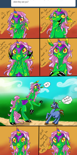 abstract_background comic duo english_text equine fear female green_skin horn hybrid looking_at_viewer male mammal my_little_pony original_character red_eyes semi-anthro size_difference solo straight talki200 text tumblr unicorn
Rating: Safe
Score: 4
User: ragswift
Date: November 20, 2013