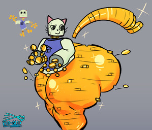 anthro big_butt biped butt clothing huge_butt huge_hips huge_thighs hyper hyper_butt hyper_hips hyper_thighs looking_back male side_view simple_background smile solo thick_thighs topwear wide_hips k1o_gl1x ena:_dream_bbq ena_(series) kane_(ena) felid feline living_coin mammal 2025 absurd_res digital_media_(artwork) hi_res