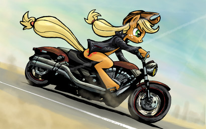 blonde_hair clothing cloud cowboy_hat cutie_mark driving female feral freckles fur green_eyes hair hat headgear headwear motorcycle orange_body orange_fur outside sky solo straddling vehicle journeycurl friendship_is_magic hasbro my_little_pony applejack_(mlp) earth_pony equid equine horse mammal pony 16:10 2012 hi_res wallpaper widescreen