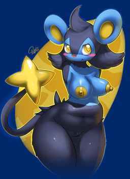 2014 anthro areola arms_behind_back blue_background blush breasts chubby elpatrixf female looking_at_viewer luxio navel nintendo nipples nude plain_background pokémon pokémorph pussy red_nose solo video_games yellow_eyes yellow_nipples
Rating: Explicit
Score: 13
User: Finchmaster
Date: February 23, 2014
