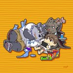 3_eyes anthro black_body black_fur butler fur group horn lying male multi_eye on_back on_side slightly_chubby snacks tusks 1461_1641 lifewonders tokyo_afterschool_summoners mephistopheles_(tas) protagonist_(tas) tsathoggua_(tas) twink_protagonist_(tas) bovid caprine goat human mammal 1:1 hi_res