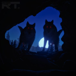 animal_genitalia animal_penis bodily_fluids canine_genitalia canine_penis cave claws dripping duo erection fangs feral forest forest_background front_view fur genital_fluids genitals glowing glowing_eyes knot knotted_penis light looking_at_viewer male male_feral menacing_aura moon moonlight nature nature_background night open_mouth penis plant precum precum_drip quadruped red_eyes smile tail teeth tongue tongue_out tree raytross canid canine canis mammal wolf 1:1 2026 3d_(artwork) blender_(artwork) blender_cycles_(artwork) digital_media_(artwork) hi_res watermark