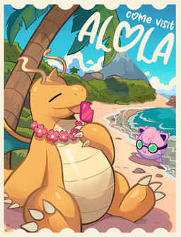 3_fingers ambiguous_gender antennae_(anatomy) beach claws cloud collar countershade_torso countershading dessert duo eating eyes_closed fingers flower_collar food happy ice_cream licking mountain orange_body outside palm_tree plant rock sand sea sitting sky smile tongue tongue_out tree volcano walking water wings wolfang_fh nintendo pokemon dragonite generation_1_pokemon jigglypuff pokemon_(species) colored hi_res shaded