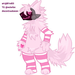 anthro clothing fluffy fluffy_tail fur legwear machine male pawpads pink_body pink_fur protogen_face protogen_visor solo tail thigh_highs b1nd03 fuzzberry armorless_protogen protogen 1:1 hi_res