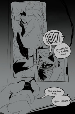 anthro aroused blush dialogue duo embarrassed profanity slice_of_life speech_bubble teasing text jibjoblemeza american_opossum mammal marsupial virginia_opossum comic english_text hi_res monochrome