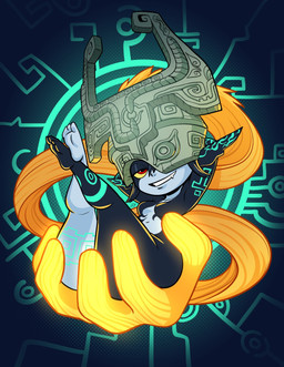 armor clothing female fused_shadow grin headgear headwear helmet humanoid_pointy_ears not_furry one_eye_obstructed pointy_ears prehensile_hair red_eyes smile solo iseenudepeople nintendo the_legend_of_zelda twilight_princess midna humanoid imp twili 2026 hi_res