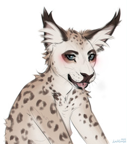 anthro blue_eyes blush bodily_fluids breasts brown_spots drooling ear_tuft female female_anthro fur looking_at_viewer nude open_mouth pink_tongue saliva simple_background solo spots spotted_arms spotted_head spotted_neck tan_body tan_fur tongue tongue_out tuft white_background white_body white_fur lostgoose felid mammal 2024 bust_portrait dated hi_res portrait signature
