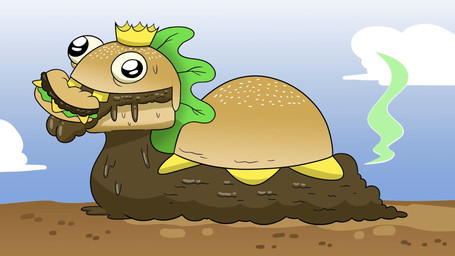 ambiguous_gender beef bread burger cheese crown dairy_products feral food headgear lettuce meat plant pseudo_hair solo teeth vegetable drawfee jacob_andrews drawfee_(copyright) burgoo_king_(drawfee) food_creature living_burger mammal meat_creature 16:9 hi_res official_art widescreen