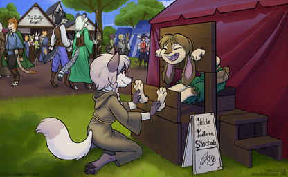 anthro biped blue_clothing bound braided_hair brown_body brown_clothing brown_fur brown_hair buckteeth cape car claws closed_smile clothed clothing day digitigrade duo_focus eyes_closed feet female floppy_ears fur green_clothing grey_body grey_fur group hair happy kneeling laugh looking_at_another lop_ears medieval_clothing mouth_closed open_mouth outside pawpads public restraints robe short_hair smile stocks tan_body tan_fur teeth text tickle_fetish tickle_torture tickling tickling_feet toe_claws tongue vehicle white_body white_fur young young_anthro young_female lichfang nicole_meadowsong avian bird canid canine canis corvid corvus_(genus) crow deer felid fox lagomorph leporid mammal oscine pantherine passerine rabbit snow_leopard wolf 2025 absurd_res english_text hi_res