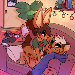 anal anal_penetration anthro anthro_on_anthro anthro_penetrated anthro_penetrating anthro_penetrating_anthro balls blep bottomless bottomless_anthro bottomless_male brown_body brown_fur brown_hair brown_spots cheek_tuft clothed clothing duo facial_tuft flaccid from_front_position fur furniture genitals hair half-closed_eyes hoodie humanoid_genitalia humanoid_penis lying lying_on_sofa male male/male male_penetrated male_penetrating male_penetrating_male markings missionary_position narrowed_eyes on_back on_sofa penetration penile penile_penetration penis penis_in_ass seductive sex shirt smile smirk smug smug_face smug_grin sofa spots spotted_body spotted_fur spotted_markings t-shirt tan_hair tongue tongue_out topwear tuft xing1 hyena lagomorph leporid mammal rabbit spotted_hyena 1:1 absurd_res hi_res