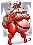 anthro belly big_belly big_breasts breasts clothed clothing costume facebook_logo female holidays huge_belly hyper hyper_belly inflation latex mature_anthro mature_female nipple_outline patreon_logo pregnant pregnant_anthro pregnant_female santa_costume slightly_chubby slightly_chubby_female solo thick_thighs twitter_logo kobu_art christmas patreon twitter jira_(kobu_art) giraffe giraffid mammal 2023 hi_res signature