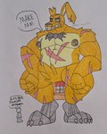 ambiguous_gender anthro barazoku belly bow_tie building dialogue duo feet fluffy house humor macro male male/ambiguous muscular muscular_male nipples profanity scar sitting sitting_on_building slightly_chubby wounded barazany420 five_nights_at_freddy's five_nights_at_freddy's_3 scottgames springtrap_(fnaf) lagomorph leporid mammal rabbit undead zombie hi_res traditional_media_(artwork)
