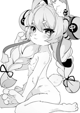 accessory anthro blush braided_hair breasts ear_piercing ear_ring female hair hair_accessory kneeling nipples nude piercing ring_piercing small_breasts smile solo young maruakiho mihoyo zenless_zone_zero zhao_(zenless_zone_zero) lagomorph leporid mammal rabbit hi_res monochrome