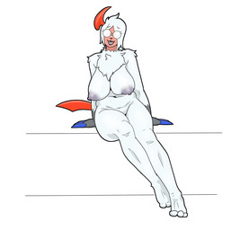 anthro big_breasts breasts claws eyewear feet female glasses huge_breasts nude paws red_tail simple_background sitting solo tail chingodile nintendo pokemon fan_character absol generation_3_pokemon pokemon_(species) shiny_pokemon absurd_res hi_res