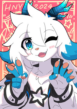 2_horns anthro antlers blue_antlers blue_ears blue_eyes blue_fingers blue_horn blush clothed clothing cute_fangs dipstick_ears ear_markings fangs femboy fingerless_(marking) floppy_ears front_view fur hair horn jacket kemono looking_at_viewer male multicolored_body multicolored_ears multicolored_fur one_eye_closed open_mouth open_smile pink_tongue smile solo teeth tongue topwear two_tone_body two_tone_fur white_body white_clothing white_fur white_hair white_jacket white_topwear wink penguinexperience aiden_(penguinexperience) canid canine canis domestic_dog mammal 2024 bust_portrait dated digital_media_(artwork) hi_res portrait