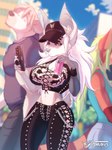 alternative_fashion anthro beverage big_breasts bobtail breasts cellphone chain city city_background dark_clothing electronics energy_drink female fur goth hair holding_object phone rocker_chick solo white_body white_fur white_hair mimurus miru_(mimurus) ruby_(japoacreator) rutt_(theicebear) ailurid bat bear mammal polar_bear red_panda ursine digital_media_(artwork)