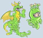 ambiguous_gender anthro beholder dragon eldritch_abomination eyestalks goo_creature goo_transformation green_body green_scales green_skin hi_res horn male mid_transformation monster mouth_eye multi_eye mythological_creature mythological_scalie mythology scales scalie sharp_teeth simple_background solo tail tallarra teeth tentacle_suckers tentacles transformation transformation_sequence