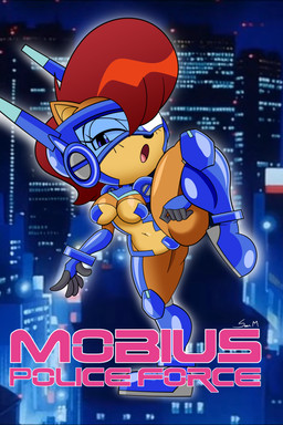 anthro armor armwear black_nose blue_armor blue_boots blue_clothing blue_eyes blue_footwear blue_gloves blue_handwear boots breasts brown_body brown_fur brown_hair clothed clothing elbow_gloves eyelashes female footwear front_view fur gloves hair handwear knee_boots knee_highs legwear looking_at_viewer maebari on_one_leg open_mouth pasties shoes skimpy solo spread_legs spreading standing tan_body tan_fur text thick_thighs unconvincing_armor visor wide_hips mobian_monster sega sonic_the_hedgehog_(series) sally_acorn chipmunk ground_squirrel mammal rodent sciurid absurd_res hi_res