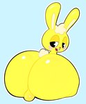 anthro backsack balls big_butt blue_background buckteeth butt fur genitals half-closed_eyes head_tuft heart_nose heart_symbol long_ears looking_back male narrowed_eyes open_mouth pink_cheeks rabbit_ears rear_view red_nose simple_background sitting small_tail smile solo tail teeth tuft yellow_body yellow_fur mu_(artist) happy_tree_friends cuddles_(htf) lagomorph leporid mammal rabbit 2024 english_description hi_res