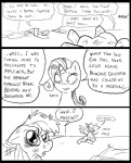 applejack_(mlp) black_and_white clothed clothing comic dialogue digital_media_(artwork) earth_pony english_text equid equine feathered_wings feathers female feral freckles friendship_is_magic group hair hasbro horn horse inside mammal metal_(artist) monochrome my_little_pony mythological_creature mythological_equine mythology pegasus pony rainbow_dash_(mlp) rarity_(mlp) simple_background text unicorn white_background wings