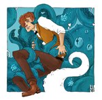 blue_tentacles bow_tie clothed clothing consentacles dress_shirt hair heart_symbol horizontal_pupils male not_furry pupils red_hair shirt simple_background smile solo suckers suspended_via_tentacles suspension tentacle_around_leg tentacle_around_waist tentacle_grab tentacles tentacles_everywhere topwear vest luce_northstar fantastic_beasts_and_where_to_find_them newt_scamander cephalopod human mammal marine mollusk tentacle_creature hi_res