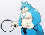 anthro belly blue_body blue_fur bulge butt clothing fur humanoid_hands jockstrap male moobs nipples overweight overweight_anthro overweight_male simple_background solo underwear white_background white_body white_fur dasoowolf nintendo ring_fit_adventure canid canine canis mammal wolf 2019 absurd_res hi_res