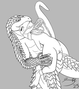 4_toes 5_fingers abs animal_genitalia anthro anthro_on_anthro anthro_penetrated anthro_penetrating anthro_penetrating_anthro ball_gag big_clitoris big_tail blush blush_lines bodily_fluids canon_couple claws clitoris cloaca cloacal_penis collar collar_only collar_tag cute_fangs digitigrade dominant dominant_anthro dominant_male duo ejaculation erect_clitoris eye_contact eyelashes fangs featureless_chest feet female female_penetrated finger_claws fingers flat_chested from_behind_position gag gagged genital_fluids genitals hands_behind_back humanoid_hands husband_and_wife husband_penetrating_wife leash leashed_collar leg_cuffs leg_grab long_neck long_tail looking_at_another male male/female male_penetrating male_penetrating_female married_couple muscular muscular_anthro muscular_male nude nude_anthro nude_female nude_male pecs penetration penile penile_penetration penis penis_in_vagina pupils romantic romantic_couple scales sex slit_pupils snout submissive submissive_anthro submissive_female tail tapering_clitoris tapering_tail teeth thick_tail thick_thighs thigh_grab toes tongue tongue_out vaginal vaginal_fluids vaginal_penetration vaginal_squirting vaginal_squirting_while_penetrated ventral_scales vertical_cloaca vulva wide_hips spe overlord_(series) crusch_lulu zaryusu_shasha lizard lizardman lizardman_(overlord) reptile scalie 2025 absurd_res dated digital_drawing_(artwork) digital_media_(artwork) greyscale hi_res krita_(artwork) monochrome signature sketch