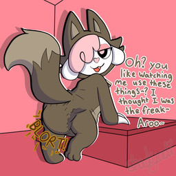 anthro asking asking_viewer blort bodily_noises clothed clothing costume dialogue diaper diaper_fetish diaper_under_clothing diaper_use feces feet female fur furry_wearing_fursuit fursuit hair heart_nose heart_symbol onomatopoeia pink_hair pooping question questioning_tone scatplay smile soiled_diaper soiling soiling_diaper solo sound_effects talking_to_viewer text toes unclean_diaper used_diaper wearing_diaper yes-no_question shadyadi chikn_nuggit cofi_(chikn_nuggit) bovid caprine mammal sheep 1:1 2022 archived_source digital_media_(artwork) english_text hi_res