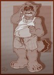 4_toes anthro belly boxers_(clothing) claws clothing facial_markings feet head_markings male markings mask_(marking) open_mouth shirt slightly_chubby slightly_chubby_anthro slightly_chubby_male solo tail tank_top toe_claws toes topwear underwear yawn unknown_artist morenatsu kounosuke_(morenatsu) canid canine mammal raccoon_dog tanuki 2021 greyscale hi_res monochrome