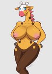 anthro areola big_breasts blue_eyes blush breasts eyelashes female genitals huge_breasts nipples nude pink_areola pink_nipples pussy simple_background smile smiling_at_viewer solo wide_hips allannocte nintendo pokemon generation_2_pokemon girafarig giraffid mammal pokemon_(species) hi_res