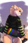 bottomless clothed clothing green_eyes hoodie lgbt_pride looking_back male occult_symbol pentagram pride_colors rainbow_flag rainbow_pride_flag rainbow_symbol skateboard solo standing star symbol tail topwear union_jack vehicle snowstormbat adrian_(snowstormbat) mammal mustelid otter absurd_res hi_res