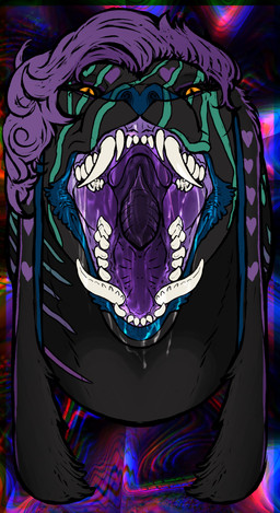 ambiguous_gender bared_teeth bodily_fluids drooling gaping_mouth mawplay mouth_shot no_tongue open_mouth questionable_consent saliva saliva_string solo teeth teeth_showing tusks vore yonnixart deziyonix_(yonnixart) shigarshil absurd_res hi_res nonbinary_(lore)