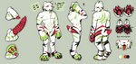 anthro chastity_cage chastity_device claws genitals green_chastity_cage male paws penile_spines penis solo stated_age stated_gender stated_height stripes text mintymold felid mammal prehistoric_species saber-toothed_tiger absurd_res english_text hi_res model_sheet