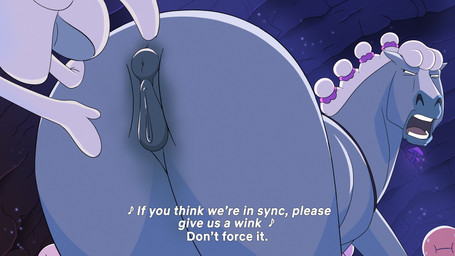 angry animal_genitalia animal_vulva annoyed anus big_butt blue_body blue_fur butt butt_focus butt_grab cave darkened_genitalia duo equine_genitalia equine_vulva female feral fur genitals gesture hair hand_gesture hand_on_butt harness looking_back male male/female mane mane_hair nude open_mouth pointing pointing_at_another puffy_anus rear_focus rear_view singing smile solo tail teeth text tied_hair tongue vulva white_body white_fur wide_hips zica centaurworld netflix horse_(centaurworld) tail_(centaurworld) equid equine horse mammal 16:9 4k absurd_res digital_media_(artwork) hi_res subtitled widescreen