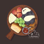 black_body black_nose charcuterie_board cheese chibi dairy_products feral food fruit lying micro plant strawberry white_body shirokumani bear giant_panda mammal 1:1 2021 hi_res