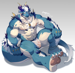 4_toes abs anthro barazoku barefoot biceps big_muscles big_pecs blue_body bodily_fluids body_hair bottomwear claws clothed clothing feet genital_fluids hair happy_trail horn huge_pecs jewelry leaking lock looking_at_viewer male muscular muscular_anthro muscular_male necklace nipple_piercing nipples pawpads paws pecs piercing scar simple_background sitting solo tail toe_claws toes topless underwear white_body forgetch mythology dragon mythological_creature mythological_scalie scalie 2023 absurd_res digital_media_(artwork) hi_res