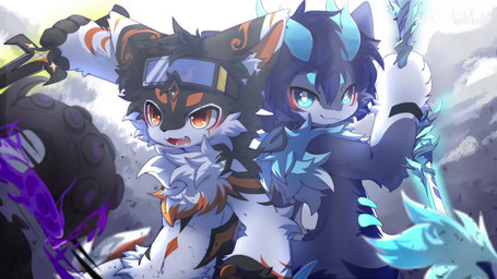 anthro black_body black_fur blue_body blue_eyes blue_fur duo eyewear eyewear_on_head fight fur goggles goggles_on_head holding_melee_weapon holding_object holding_sword holding_weapon kemono male melee_weapon music nude_anthro nude_male orange_eyes slim_anthro slim_male sword weapon white_body white_fur hlg7777 bilibili mythology canid canine dragon fox furred_dragon furred_scalie mammal mythological_creature mythological_scalie scalie 16:9 2023 2d_animation animated hi_res loop motion_tweening short_playtime sound video watermark widescreen