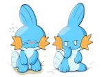 ambiguous_gender blush bodily_fluids duo embarrassed genital_fluids hand_on_mouth messy omorashi peeing tears urine wet rokesys nintendo pokemon amphibian generation_3_pokemon mudkip pokemon_(species) 4:3 hi_res