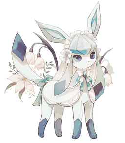 3_toes accessory ambiguous_gender blue_body blue_eyes blue_fur bow_(feature) bow_accessory bow_ribbon clothing feet feral flower fur furgonomics hair_accessory headgear headwear jewelry looking_at_viewer plant ribbons simple_background solo tail tail_accessory tail_bow tail_jewelry tail_ribbon text toes white_background sajo_su5 nintendo pokemon eeveelution generation_4_pokemon glaceon mammal pokemon_(species) absurd_res artist_name digital_media_(artwork) hi_res signature